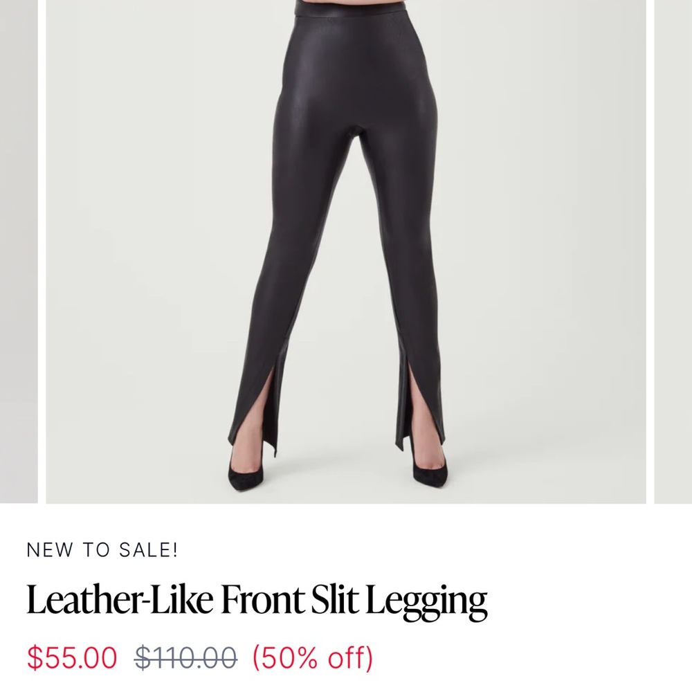 SPANX Leather-Like Front Slit Legging in Luxe Black NWT